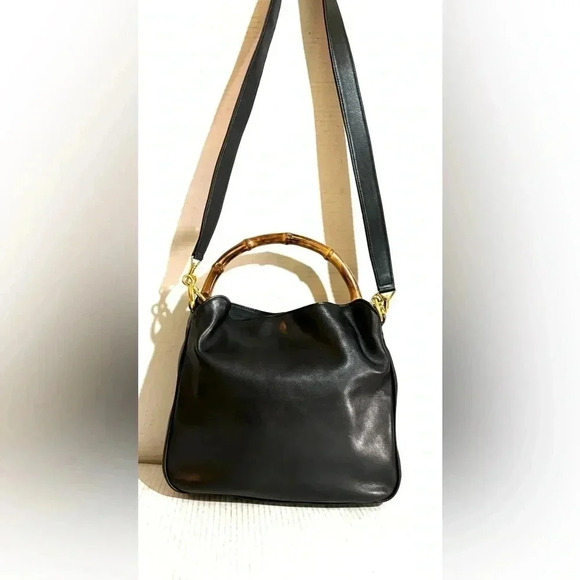 Gucci black leather handbag with bamboo strap - Picture 9 of 12